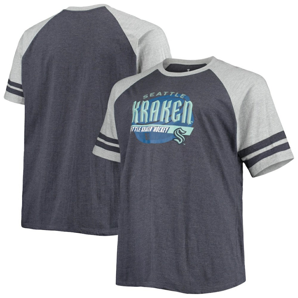 Seattle Kraken Big & Tall Raglan T-Shirt - Heathered Deep Sea Blue | US 4672923