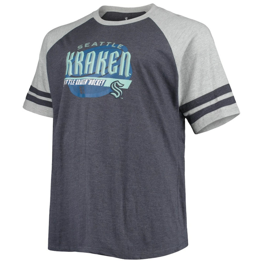 Seattle Kraken Big & Tall Raglan T-Shirt - Heathered Deep Sea Blue | US 4672923