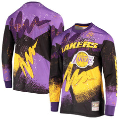 Los Angeles Lakers Hardwood Classics Hyper Hoops Moto Sublimated Long Sleeve T-Shirt Purple - Mitchell & Ness