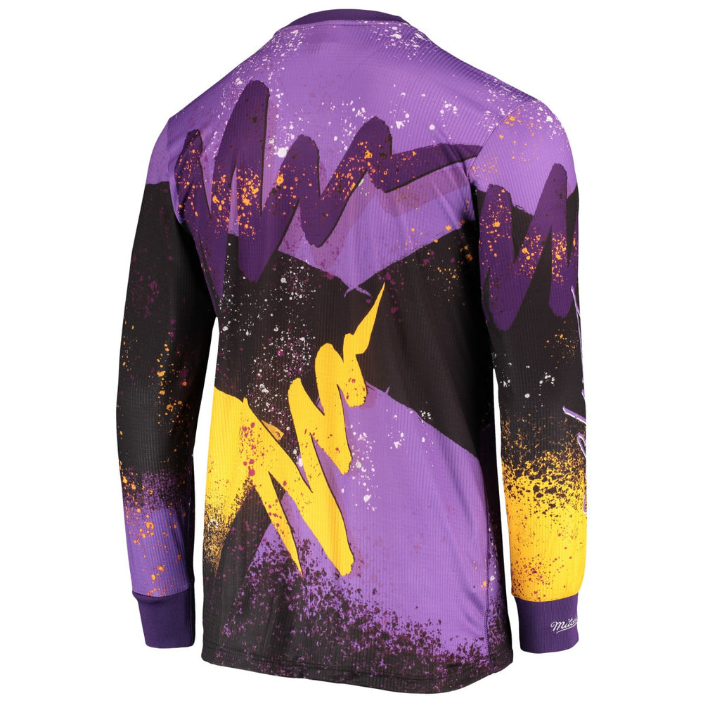 Los Angeles Lakers Hardwood Classics Hyper Hoops Moto Sublimated Long Sleeve T-Shirt Purple - Mitchell & Ness