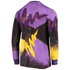 Los Angeles Lakers Hardwood Classics Hyper Hoops Moto Sublimated Long Sleeve T-Shirt Purple - Mitchell & Ness
