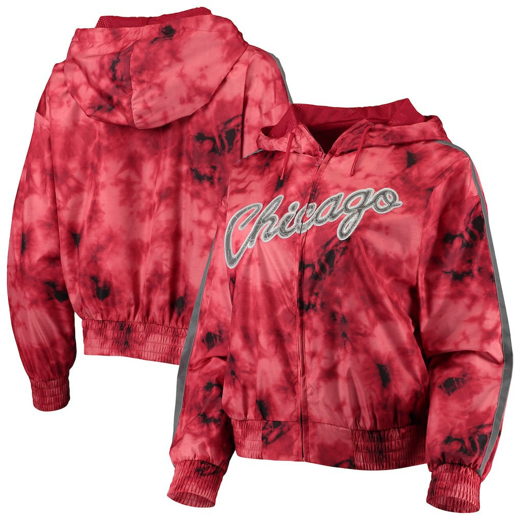 Chicago Bulls Women's Galaxy Sublimated Windbreaker Pullover Full-Zip Hoodie Red - Mitchell & Ness