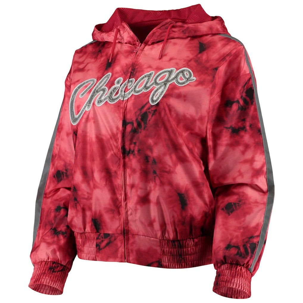 Chicago Bulls Women's Galaxy Sublimated Windbreaker Pullover Full-Zip Hoodie Red - Mitchell & Ness