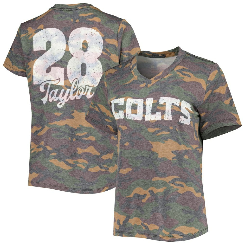 Jonathan Taylor Indianapolis Colts Majestic Threads Women's Name & Number V-Neck Tri-Blend T-Shirt - Camo T-shirts