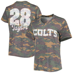Jonathan Taylor Indianapolis Colts Majestic Threads Women's Name & Number V-Neck Tri-Blend T-Shirt - Camo T-shirts