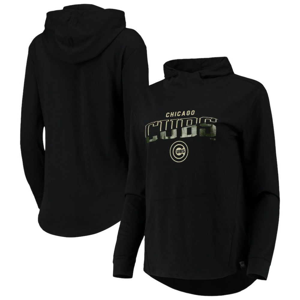 Chicago Cubs Levelwear Women's Vivid Scuba Neck Pullover Hoodie - Black Hoodies
