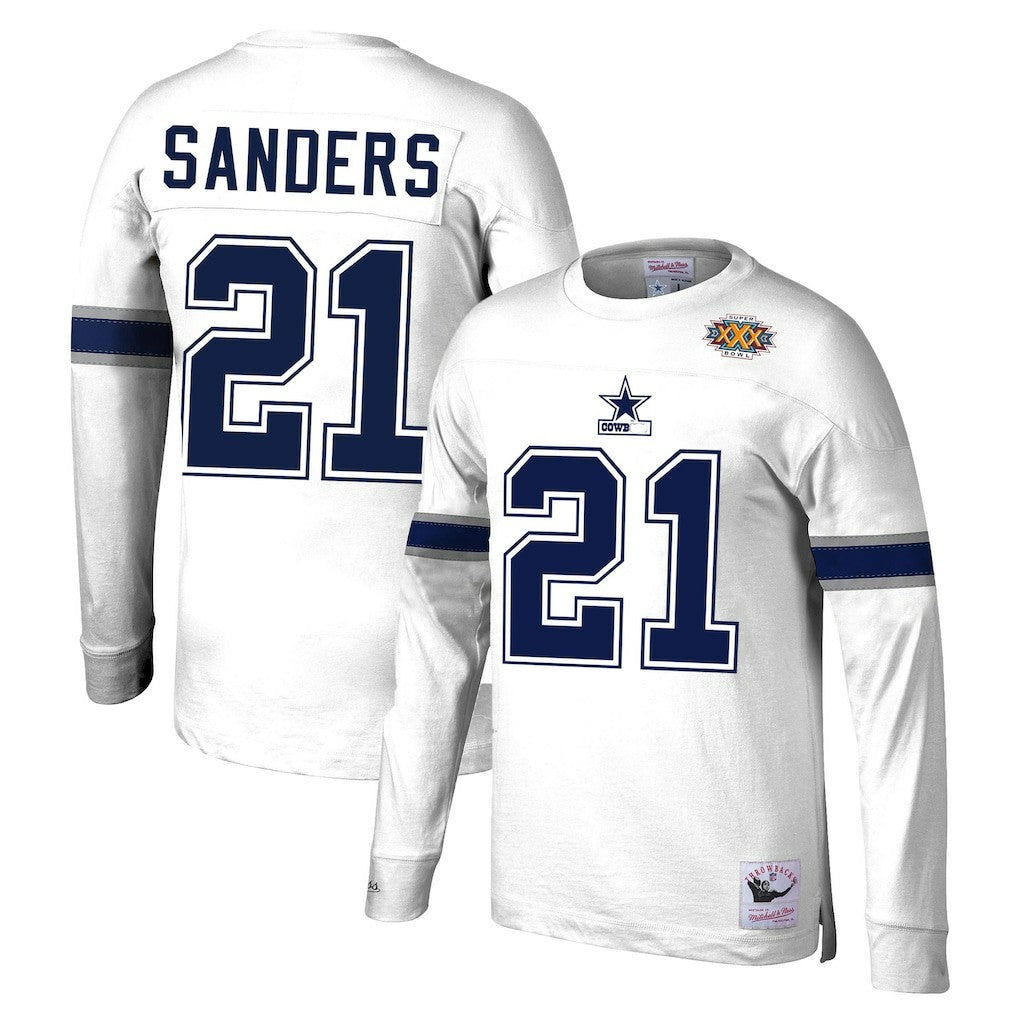 Deion Sanders Dallas Cowboys Retired Player Name & Number Long Sleeve Top - White Tops