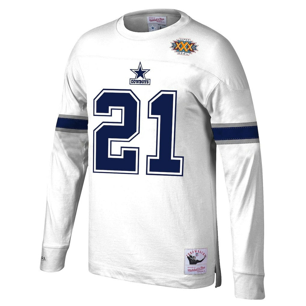 Deion Sanders Dallas Cowboys Retired Player Name & Number Long Sleeve Top - White Tops