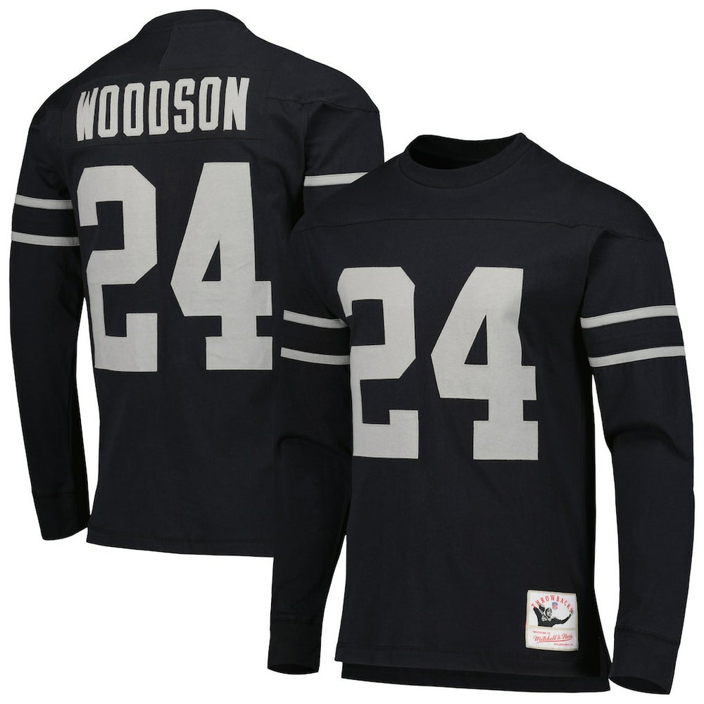 Charles Woodson Oakland Raiders Retired Player Name & Number Long Sleeve Top - Black Tops