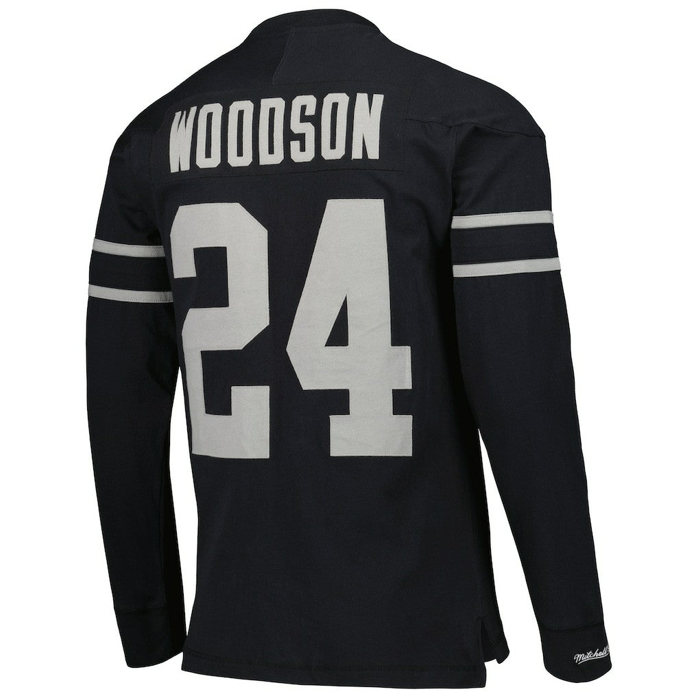 Charles Woodson Oakland Raiders Retired Player Name & Number Long Sleeve Top - Black Tops