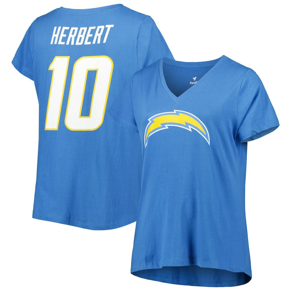 Justin Herbert Los Angeles Chargers Women's Plus Size Name & Number V-Neck T-Shirt - Powder Blue T-shirts