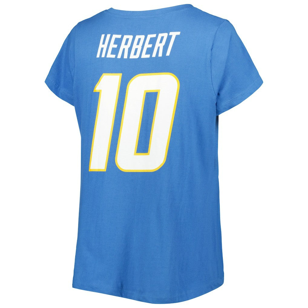 Justin Herbert Los Angeles Chargers Women's Plus Size Name & Number V-Neck T-Shirt - Powder Blue T-shirts