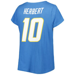 Justin Herbert Los Angeles Chargers Women's Plus Size Name & Number V-Neck T-Shirt - Powder Blue T-shirts