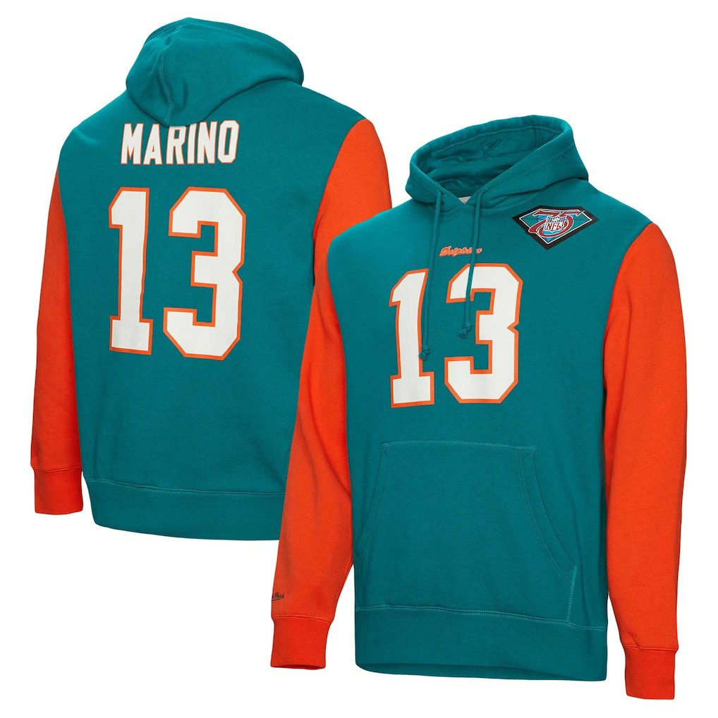 Dan Marino Miami Dolphins Retired Player Name & Number Pullover Hoodie - Aqua Hoodies