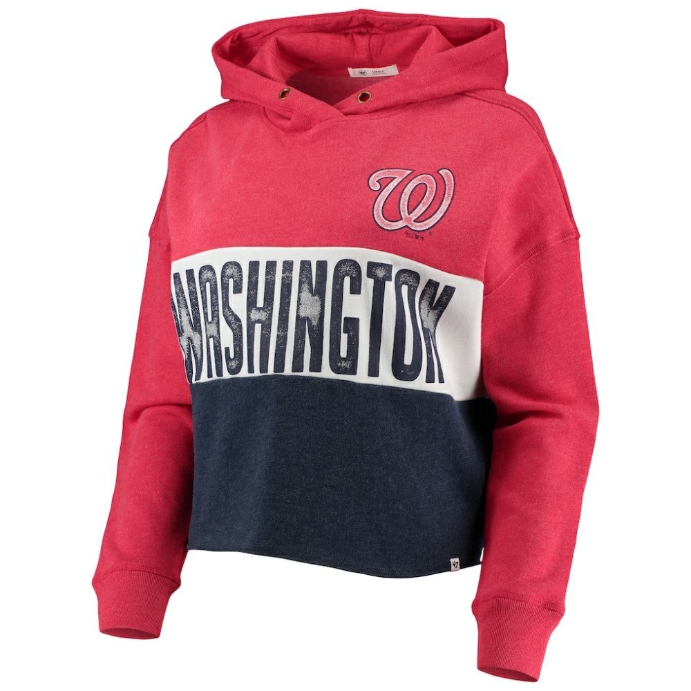 Washington Nationals '47 Women's Lizzy Cropped Pullover Hoodie - Heathered Red/Heathered Navy Hoodies