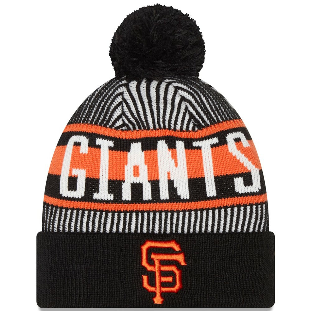 San Francisco Giants New Era Striped Cuffed Knit Hat with Pom - Black Hats