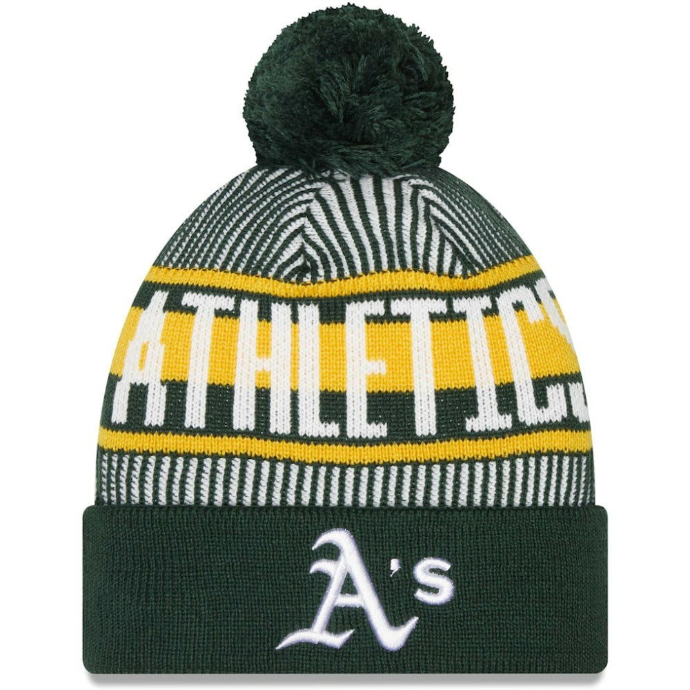 Athletics New Era Striped Cuffed Knit Hat with Pom - Green Hats