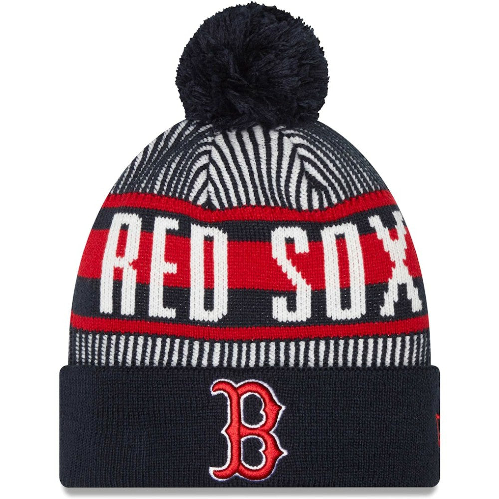 Boston Red Sox New Era Striped Cuffed Knit Hat with Pom - Navy Hats