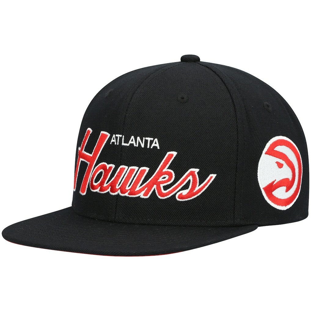 Atlanta Hawks Hardwood Classics Script 2.0 Snapback Hat Black - Mitchell & Ness