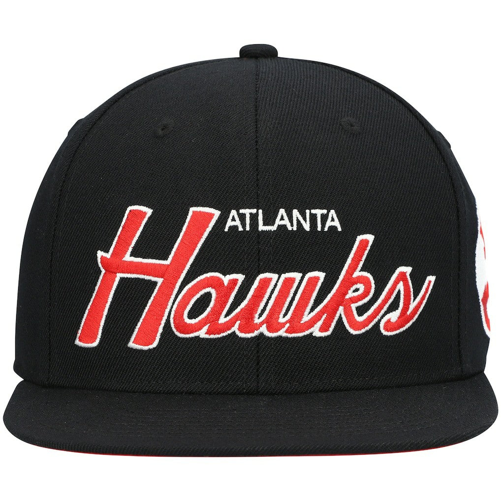 Atlanta Hawks Hardwood Classics Script 2.0 Snapback Hat Black - Mitchell & Ness