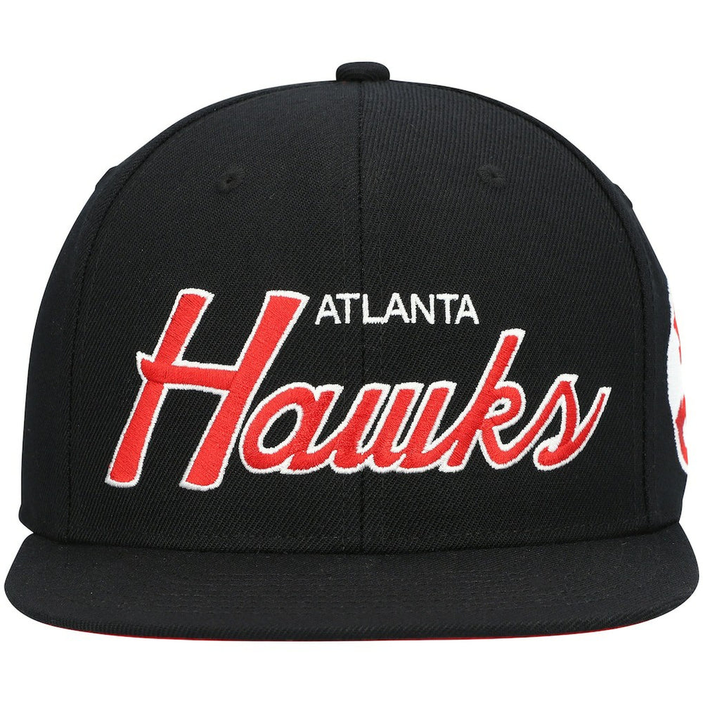 Atlanta Hawks Hardwood Classics Script 2.0 Snapback Hat Black - Mitchell & Ness