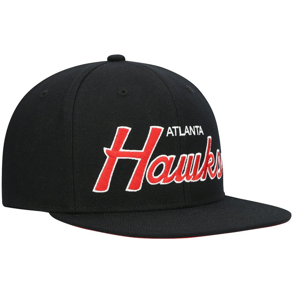 Atlanta Hawks Hardwood Classics Script 2.0 Snapback Hat Black - Mitchell & Ness