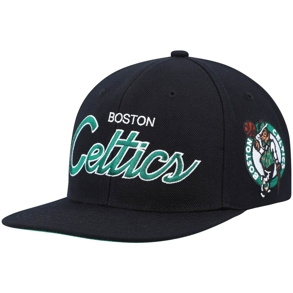 Boston Celtics Hardwood Classics Script 2.0 Snapback Hat Black - Mitchell & Ness