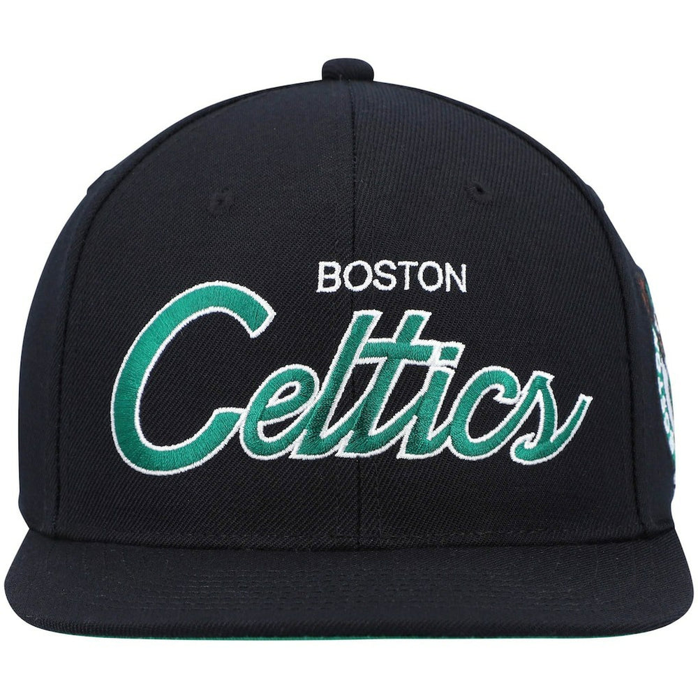 Boston Celtics Hardwood Classics Script 2.0 Snapback Hat Black - Mitchell & Ness