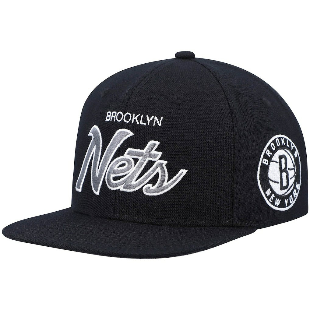 Brooklyn Nets Hardwood Classics Script 2.0 Snapback Hat Black - Mitchell & Ness
