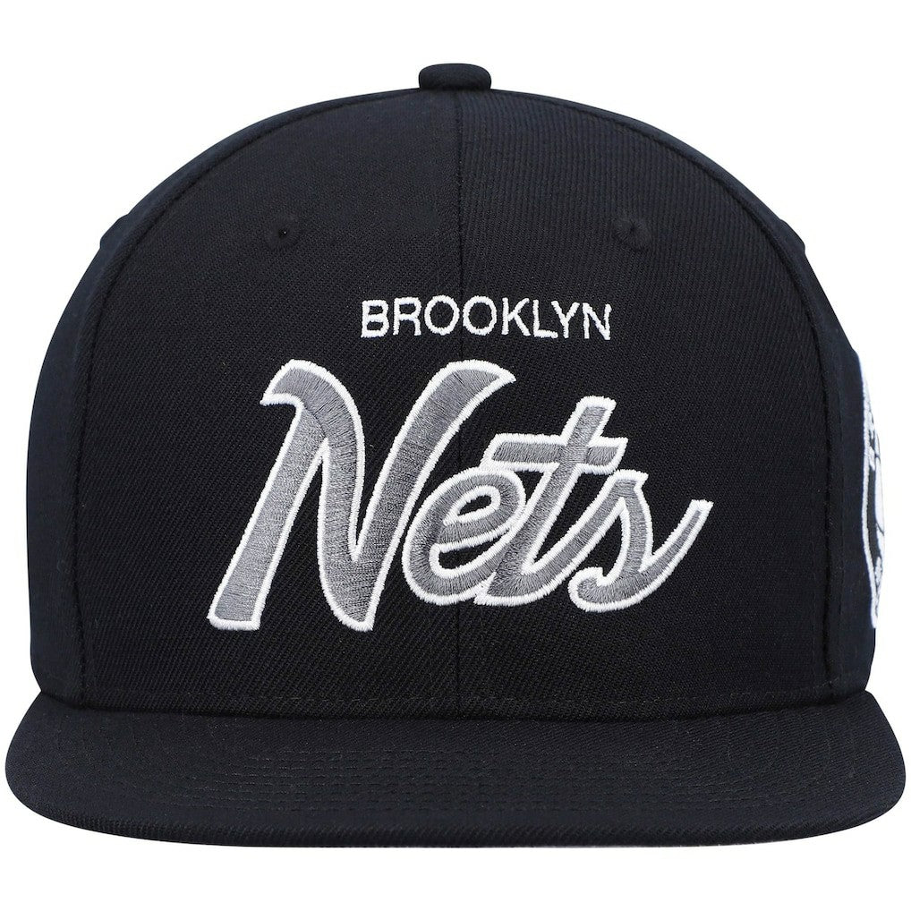 Brooklyn Nets Hardwood Classics Script 2.0 Snapback Hat Black - Mitchell & Ness