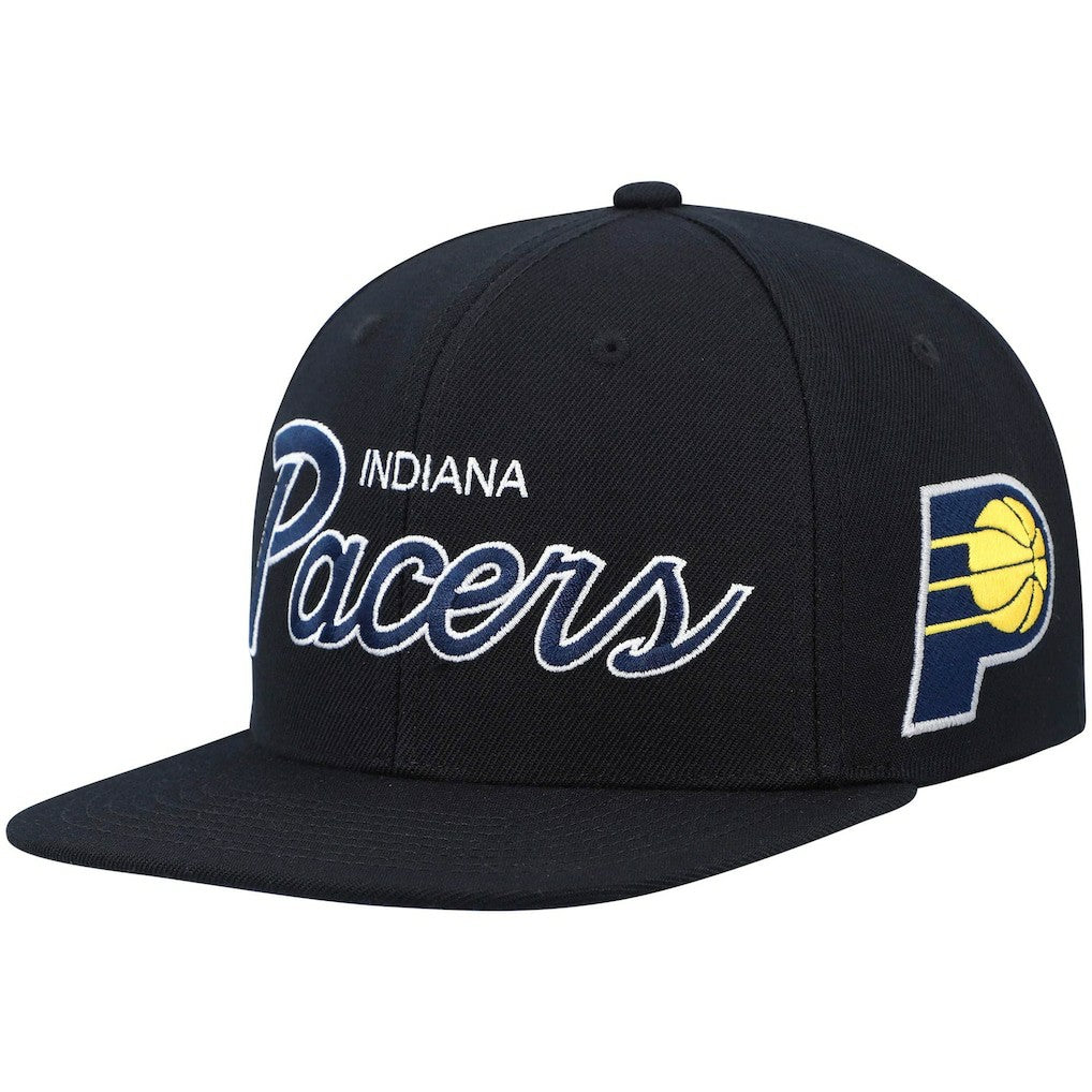 Indiana Pacers Hardwood Classics Script 2.0 Snapback Hat Black - Mitchell & Ness