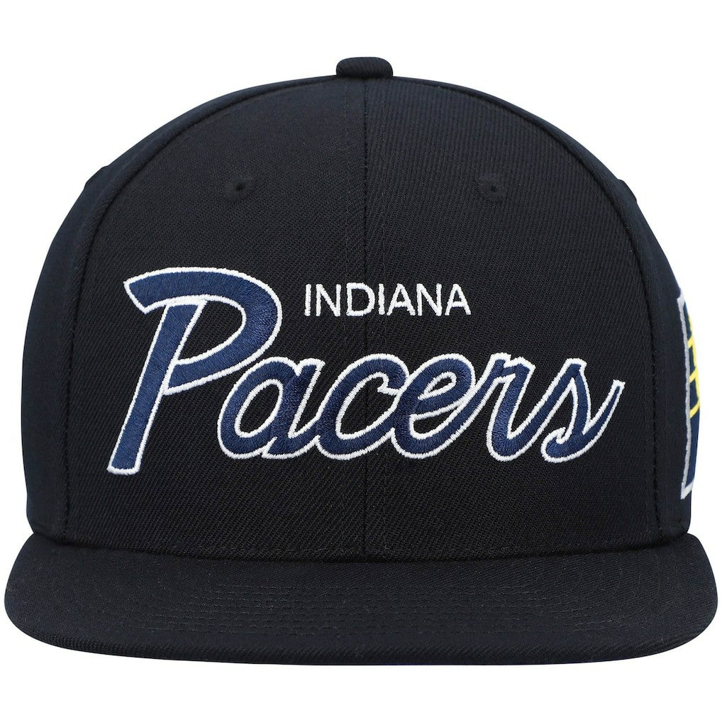 Indiana Pacers Hardwood Classics Script 2.0 Snapback Hat Black - Mitchell & Ness