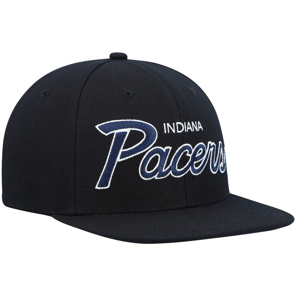 Indiana Pacers Hardwood Classics Script 2.0 Snapback Hat Black - Mitchell & Ness
