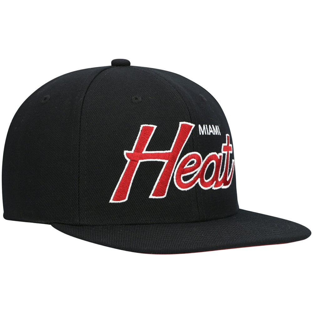 Miami Heat Hardwood Classics Script 2.0 Snapback Hat Black - Mitchell & Ness