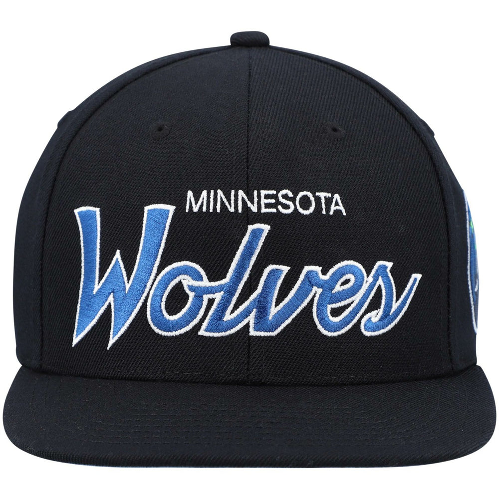 Minnesota Timberwolves Hardwood Classics Script 2.0 Snapback Hat Black - Mitchell & Ness