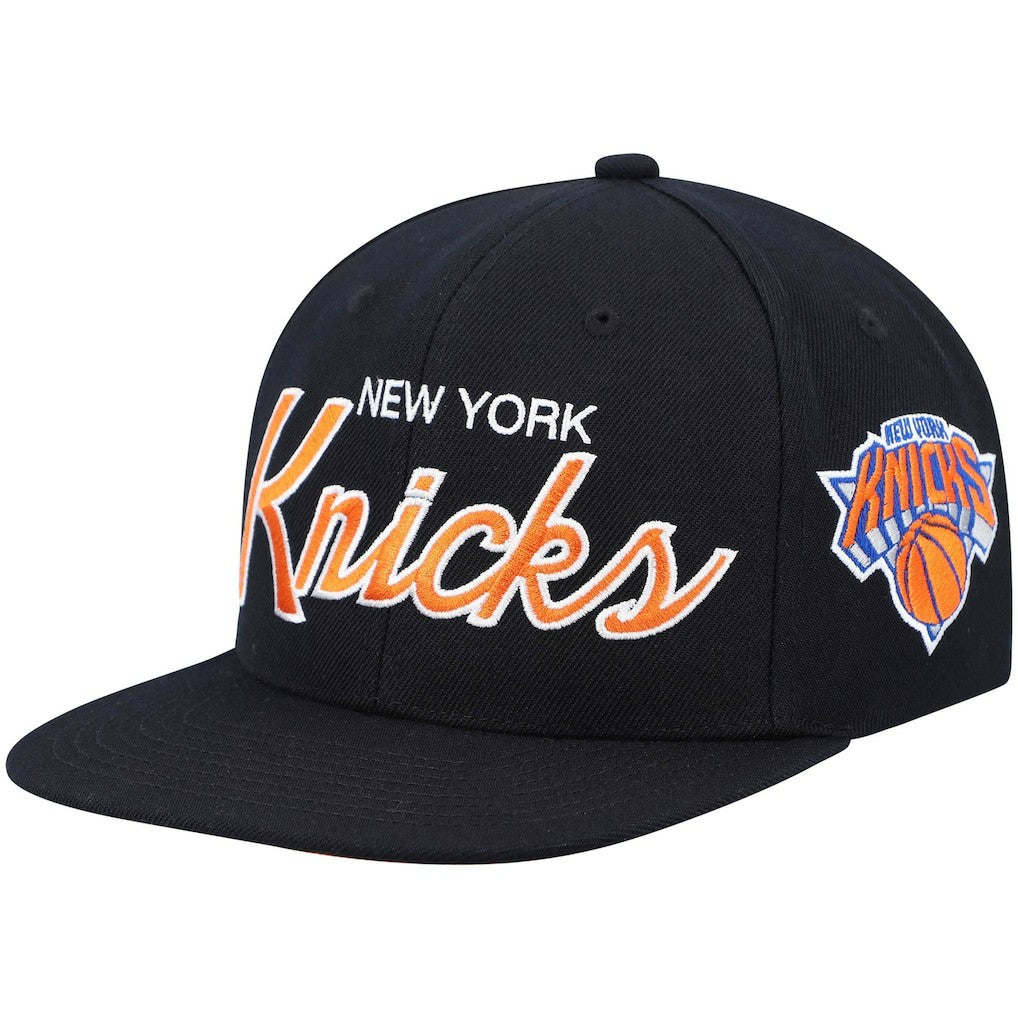 New York Knicks Hardwood Classics Script 2.0 Snapback Hat Black - Mitchell & Ness