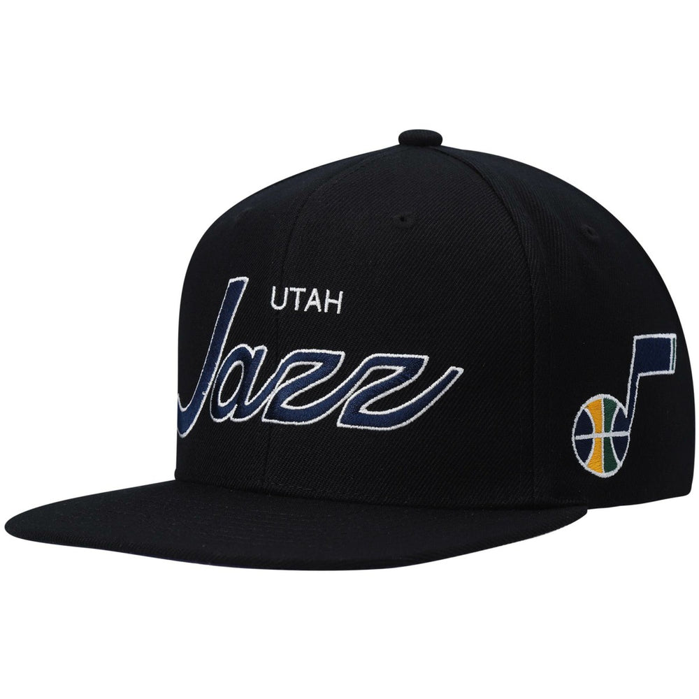 Utah Jazz Hardwood Classics Script 2.0 Snapback Hat Black - Mitchell & Ness