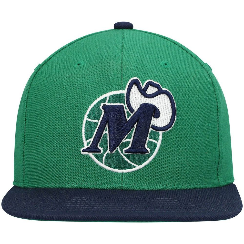 Dallas Mavericks Hardwood Classics Team Two-Tone 2.0 Snapback Hat Green/Navy - Mitchell & Ness outlet