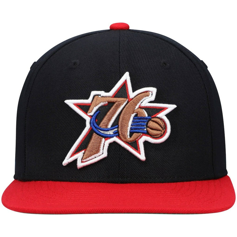Philadelphia 76ers Hardwood Classics Team Two-Tone 2.0 Snapback Hat Black/Red - Mitchell & Ness