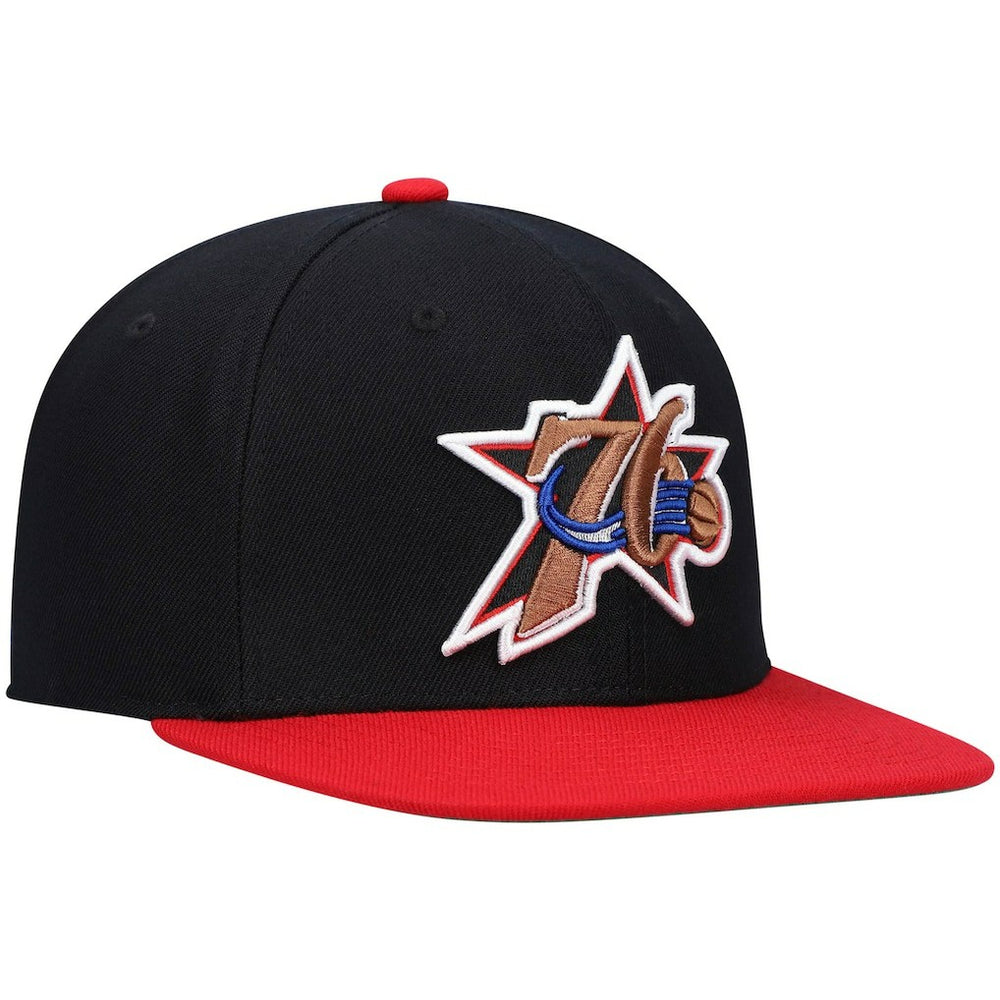Philadelphia 76ers Hardwood Classics Team Two-Tone 2.0 Snapback Hat Black/Red - Mitchell & Ness