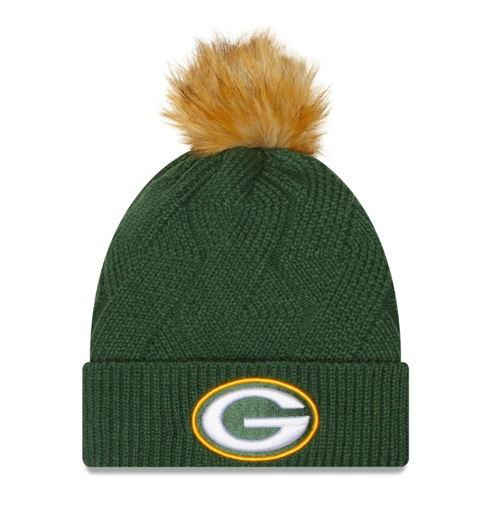 Green Bay Packers New Era Women's Snowy Cuffed Knit Hat with Pom - Green Hats