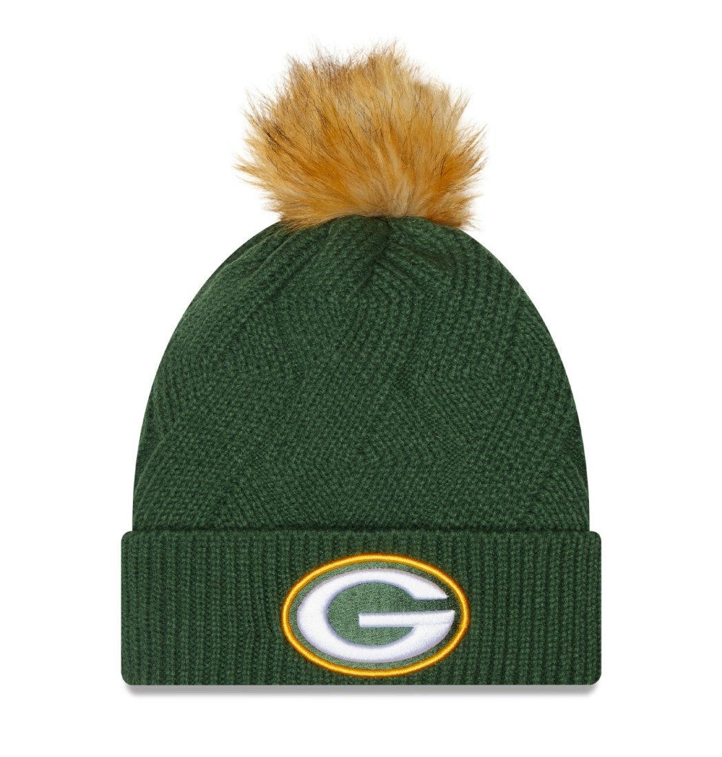 Green Bay Packers New Era Women's Snowy Cuffed Knit Hat with Pom - Green Hats