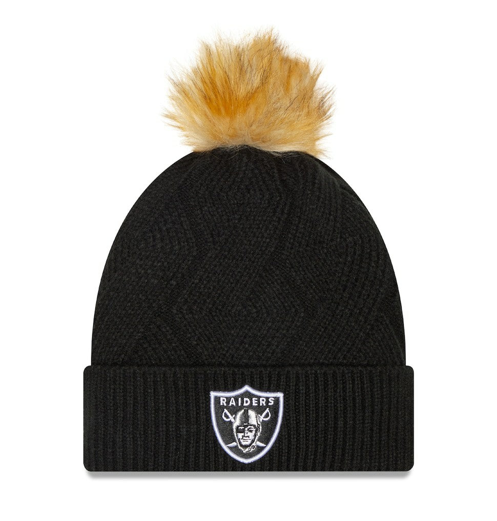 Las Vegas Raiders New Era Women's Snowy Cuffed Knit Hat with Pom - Black Hats