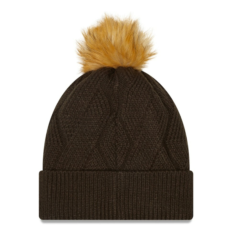 Cleveland Browns New Era Women's Snowy Cuffed Knit Hat with Pom - Brown Hats