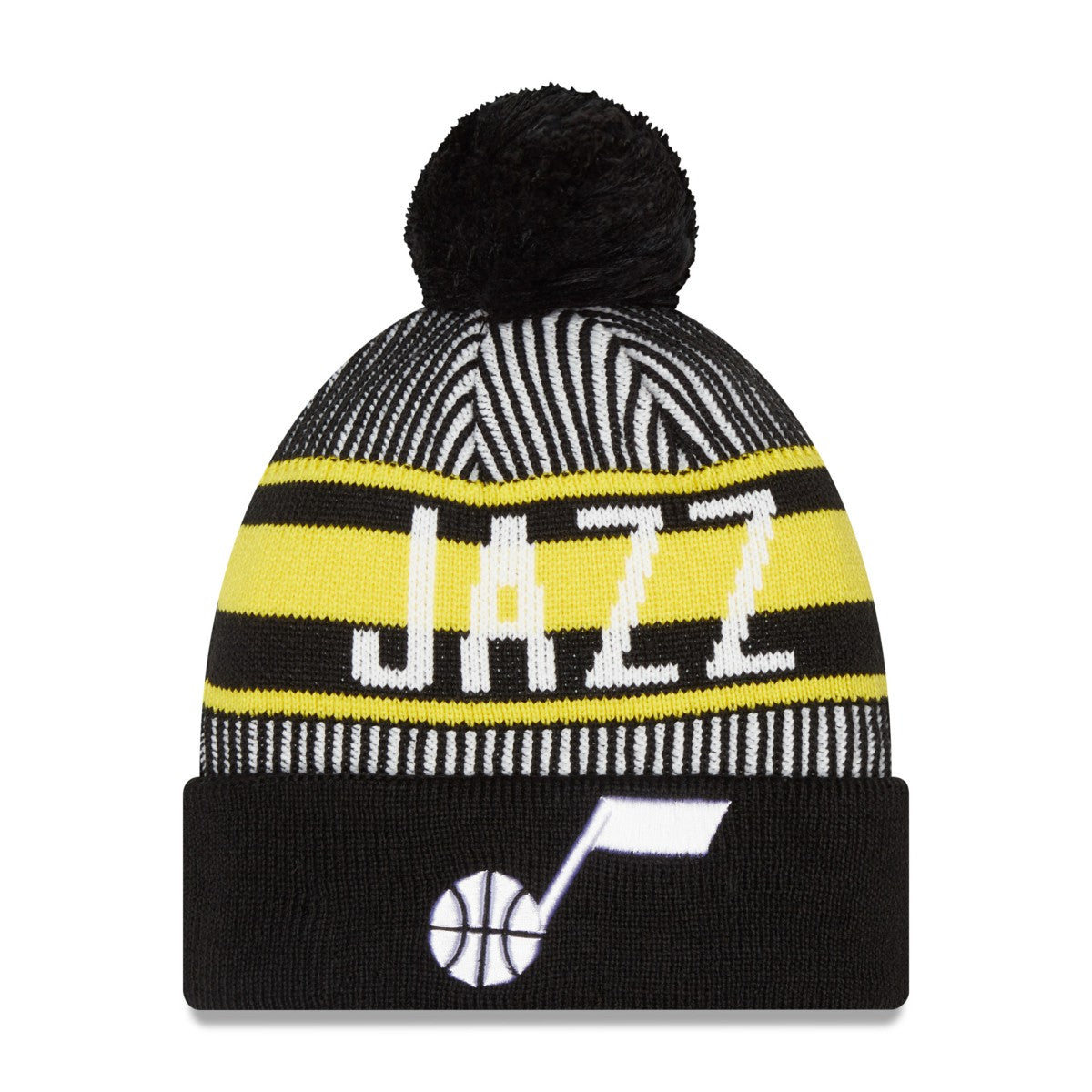 Utah Jazz Striped Cuffed Pom Knit Hat Navy - New Era