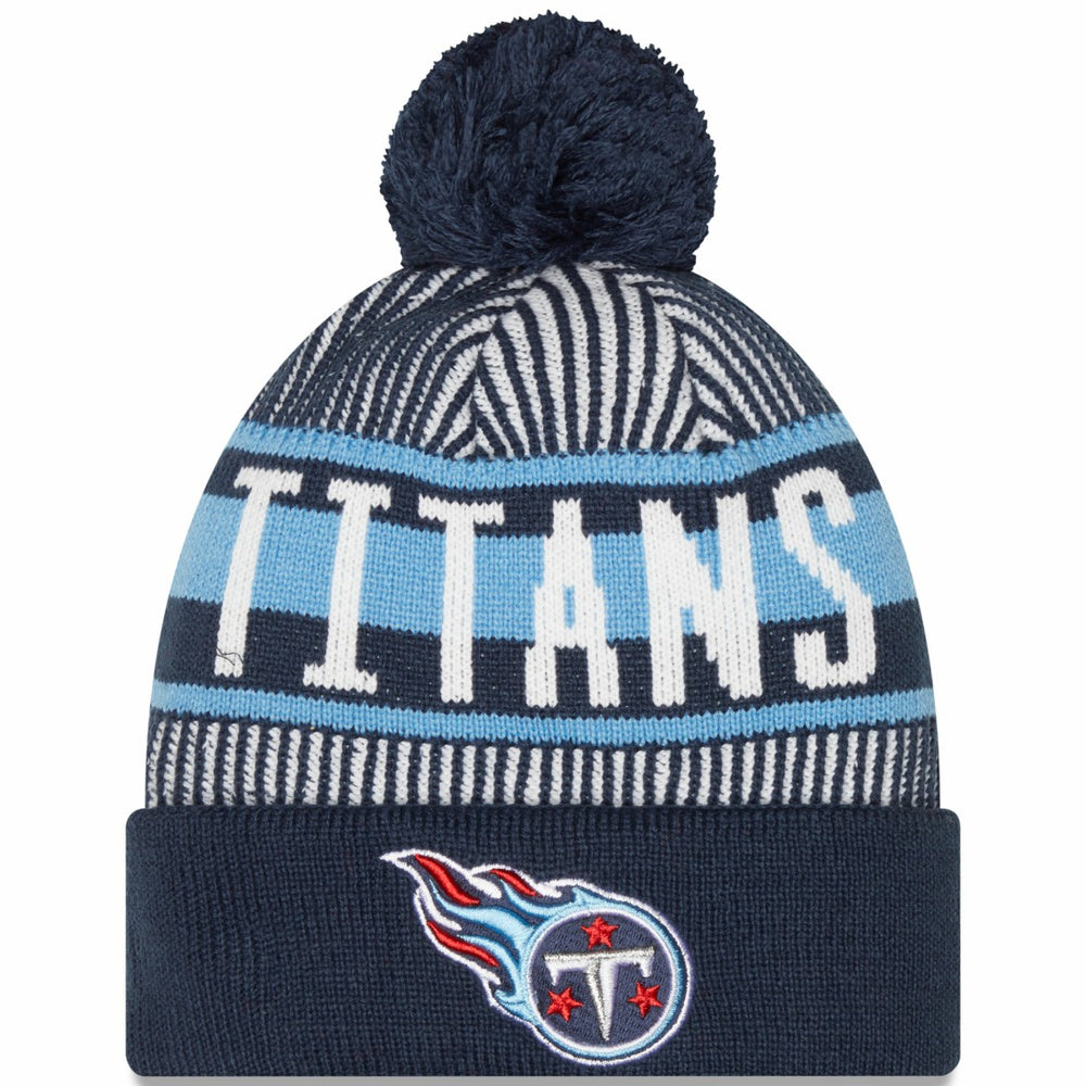 Tennessee Titans New Era Striped Cuffed Knit Hat with Pom - Navy Hats