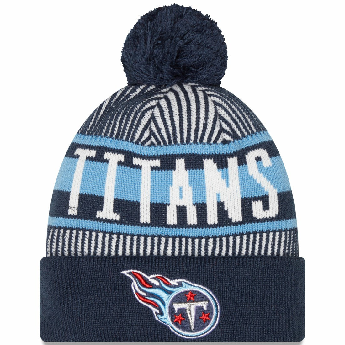 Tennessee Titans New Era Striped Cuffed Knit Hat with Pom - Navy Hats