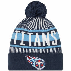 Tennessee Titans New Era Striped Cuffed Knit Hat with Pom - Navy Hats
