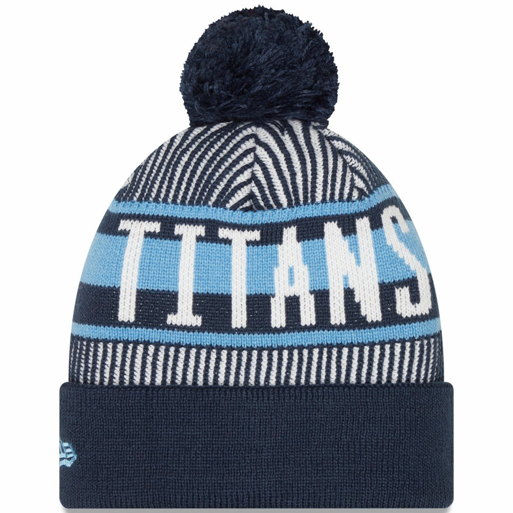 Tennessee Titans New Era Striped Cuffed Knit Hat with Pom - Navy Hats