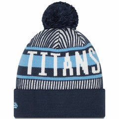 Tennessee Titans New Era Striped Cuffed Knit Hat with Pom - Navy Hats